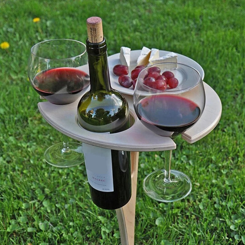 Portable Wine Table With Folding Round Table, Mini Wooden Picnic Table, Easy To Carry, Removable Beer Table