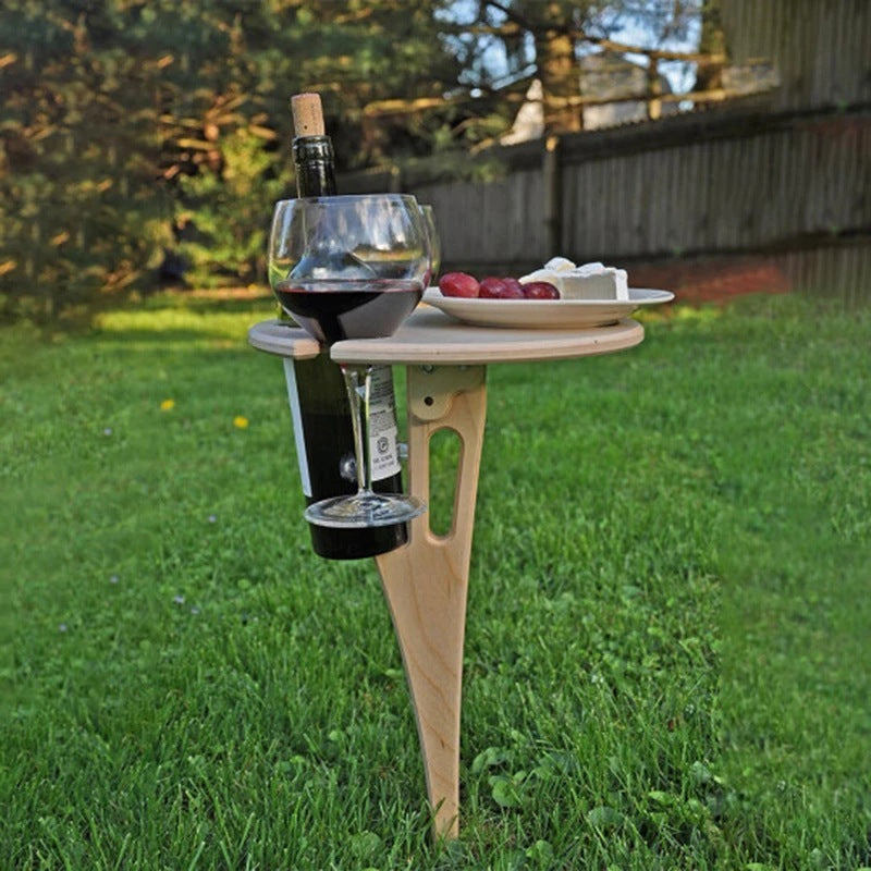 Portable Wine Table With Folding Round Table, Mini Wooden Picnic Table, Easy To Carry, Removable Beer Table