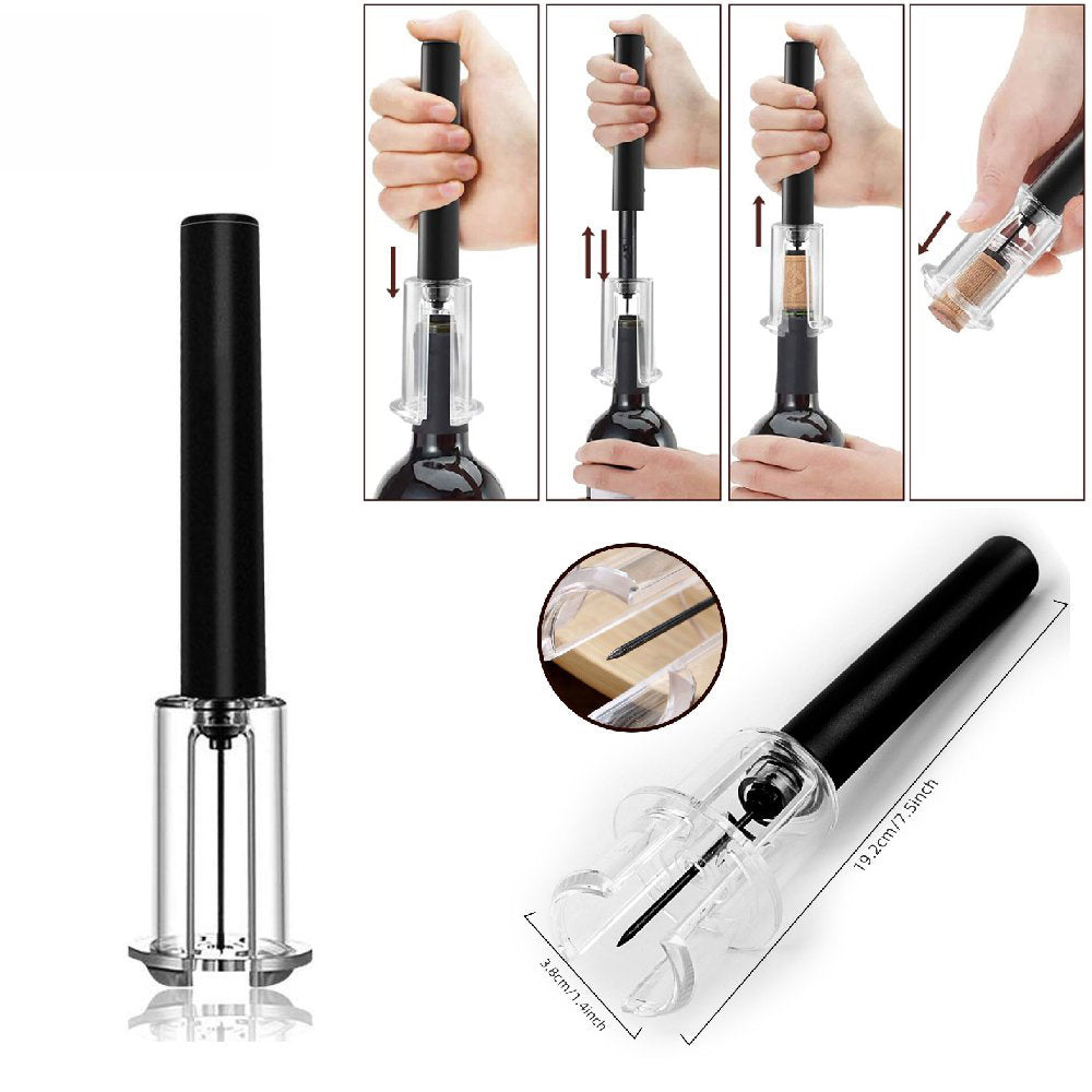 Wine Opener With Foil Cutter, Air Pressure Wine Bottle Opener Easy Cork Remover Corkscrew Stainless Steel Bar Accessories Kitchen Supplies Wine Air Pressure Bottle Opener Four-Piece Set Cylinder