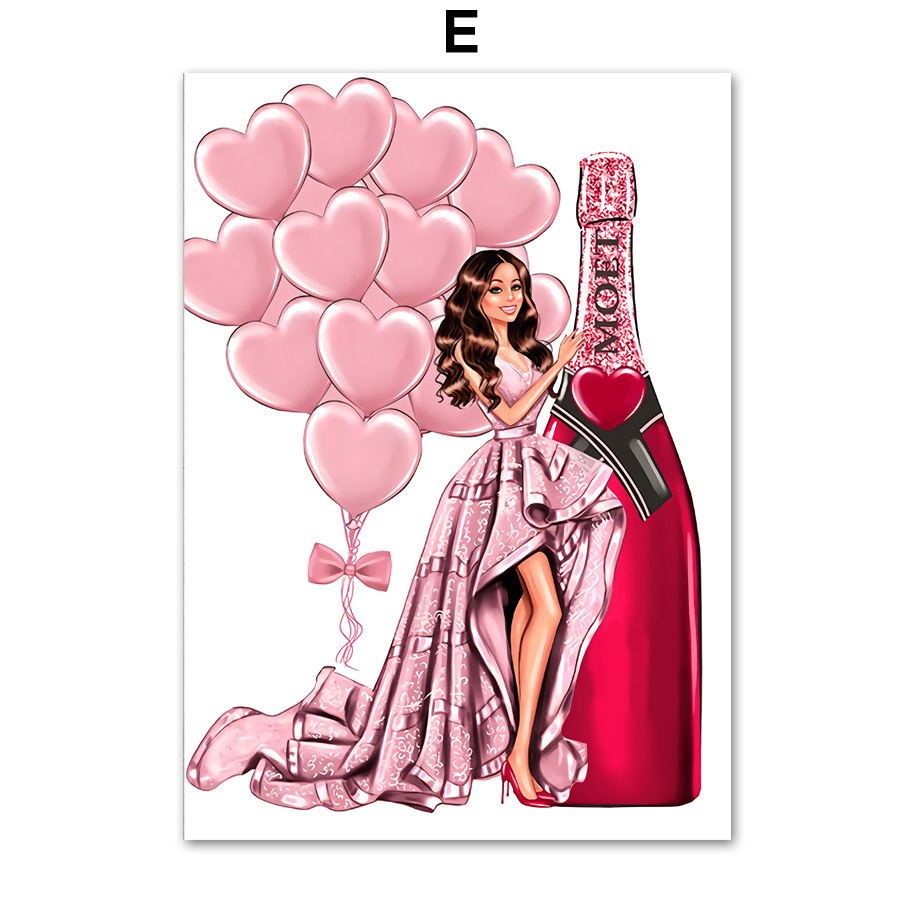 Fashion Bag Girl Balloon Champagne Wall Art Canvas Print