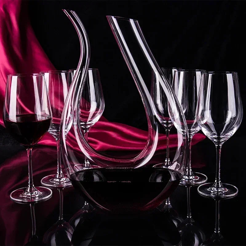 1500ML Crystal High Wine Spiral 6-shaped Set  Grade Wine Decanter  Gift Box Harp Swan Decanter Creative Wine Separator Bar Sets