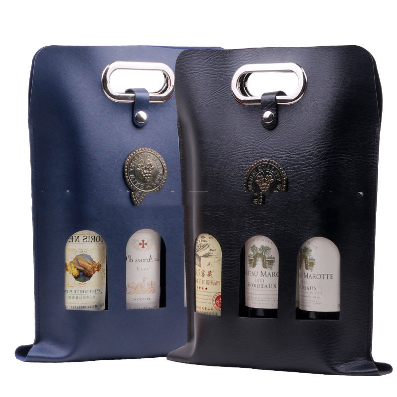 Three Red Wine Box PU Leather Carry Bag